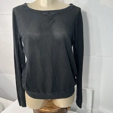 MICHAEL STARS black Perforated Mesh Sheer Long Sleeve Pullover O/S