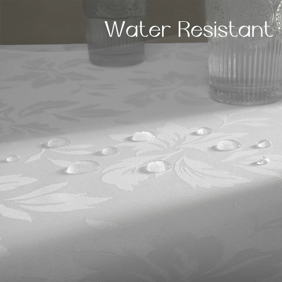 Nappe Blanche Rectangulaire 140x240cm en Jacquard Floral,Imperméable et Anti ... - Photo 3/4