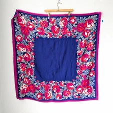 Vtg 46" bright & bold floral oversized xl large square scarf shaw wrap FLAW