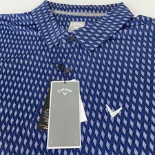 Callaway Mens XXL Blue Diamond Print Short Sleeve Golf Polo Shirt Opti-Dri NEW