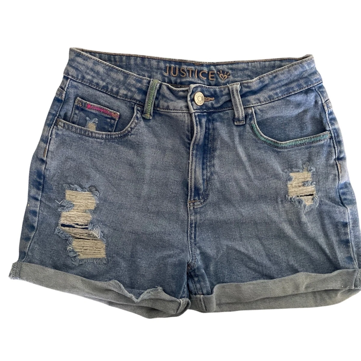 Short Long En Jean Blanc Justice Fille - Taille 16, Denim, Très Bon état