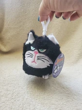 Hangry Petz Bella Grumpy Cat Plush Clip Black White Round Kitty 4” Bag Clip NWT