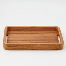 ChaBatree Wooden Serving Tray 30cm Square/Rectangle Acacia Wood with Handles