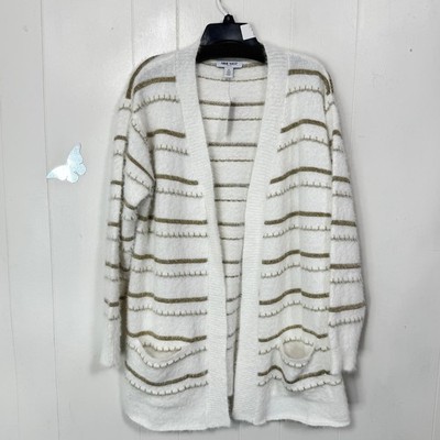 Nine West Jeans Womens Open Cardigan Sweater XL White Gold Lurex Texture NWT