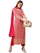 GoSriKi Women's Cotton Blend Embroidered Straight Kurta with Pants  Dupatta ...