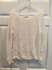 Ann Taylor Loft Long Sleeve Sweater Crochet Lace White size M