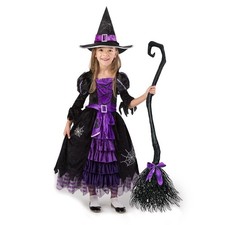Fairytale Witch Costume Deluxe Set for Girls with Broom - Cute Halloween Outfit