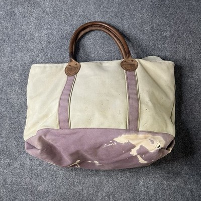 Vtg Restoration Hardware Boat N Tote Bag Canvas Distressed Leather Strap Zipper