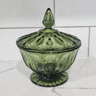 Anchor Hocking Fairfield Avocado Green Lidded Candy Dish Pressed Glass.