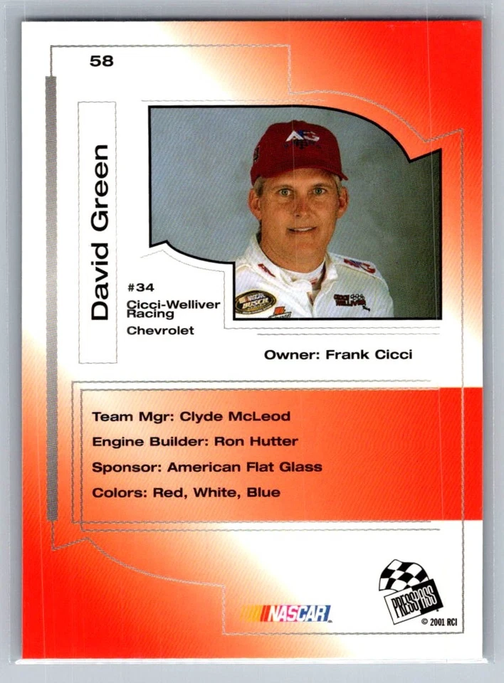 💎2001 Press Pass Trackside Racing #58 David Green 💎 - Image 2 of 2