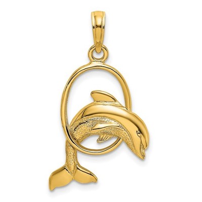 10k Gelbgold poliert Delphin springend durch Creolen Anhänger 10k7708