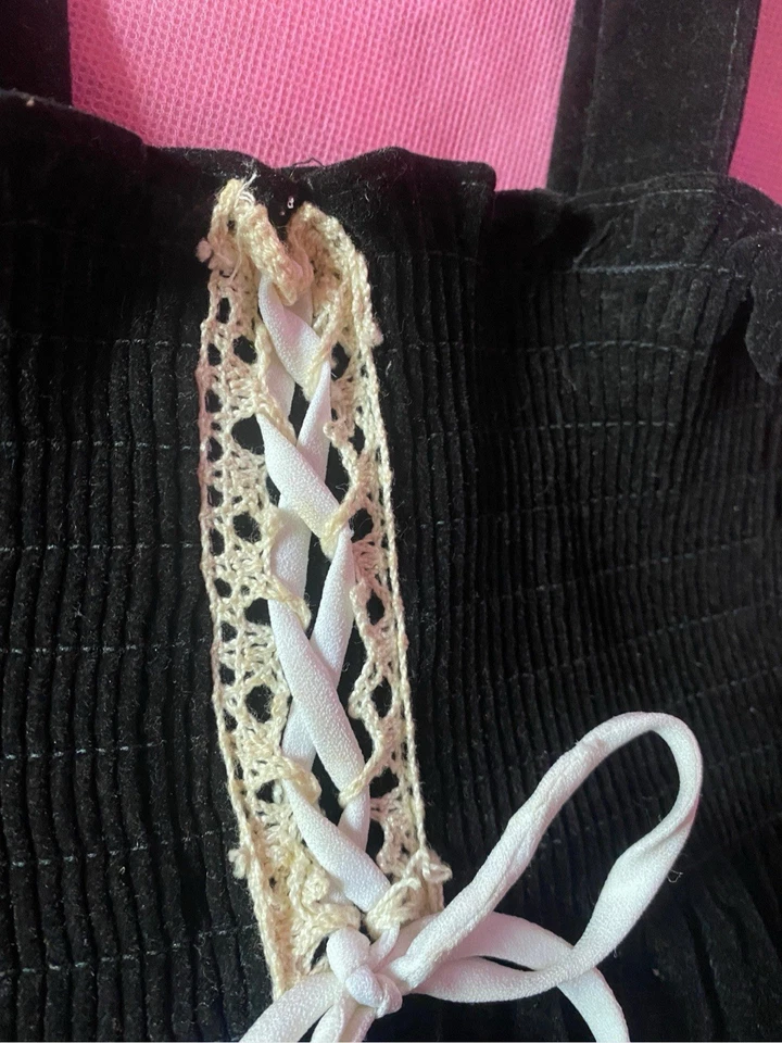 Vestido Babydoll Vintage Años 80 90 Niñas Terciopelo Negro Calado Cintura Imperio Foto 3 de 4