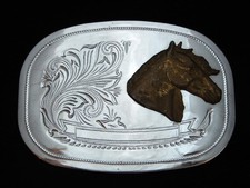 OD15129 VINTAGE 1970s  HORSE  FLORAL ORNAMENTAL  WESTERN  COWBOY BUCKLE