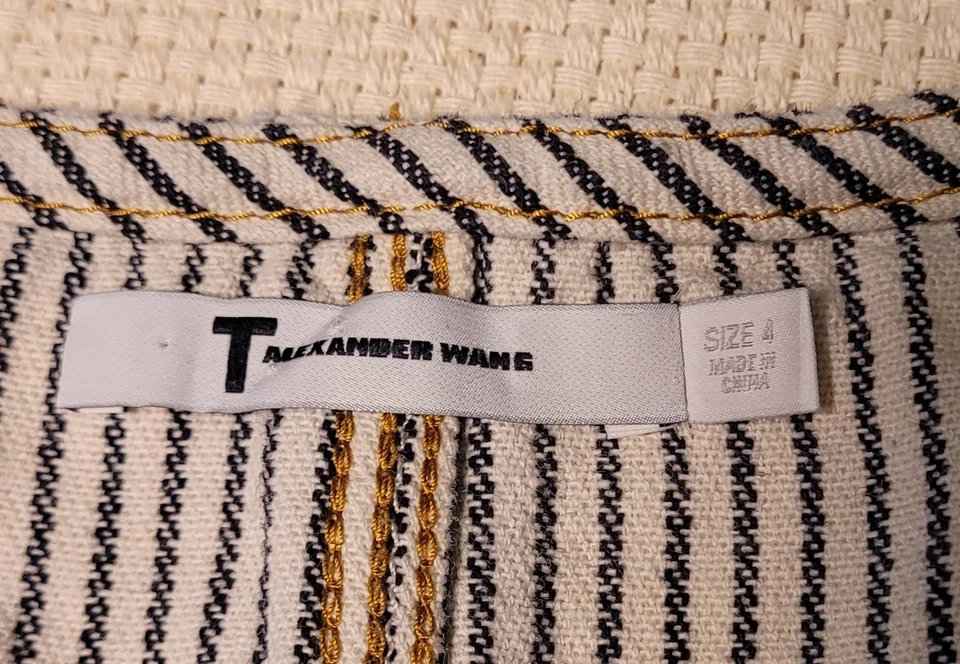 Camisa Alexander Wang Mujer 4 Rayas Manga Corta Bolsillo Flecos Vestido Camiseta Túnica Foto 4 de 4