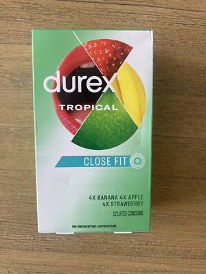 Durex Tropical Fruity Flavored Latex Lubricated Condoms 12 Count Exp: 01-2028