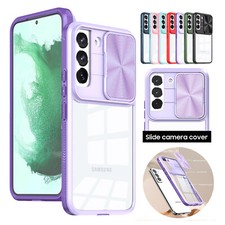 For Samsung S25 Ultra S24 S23 S21 FE A13 A53 Camera Lens Slide Clear Hybrid Case