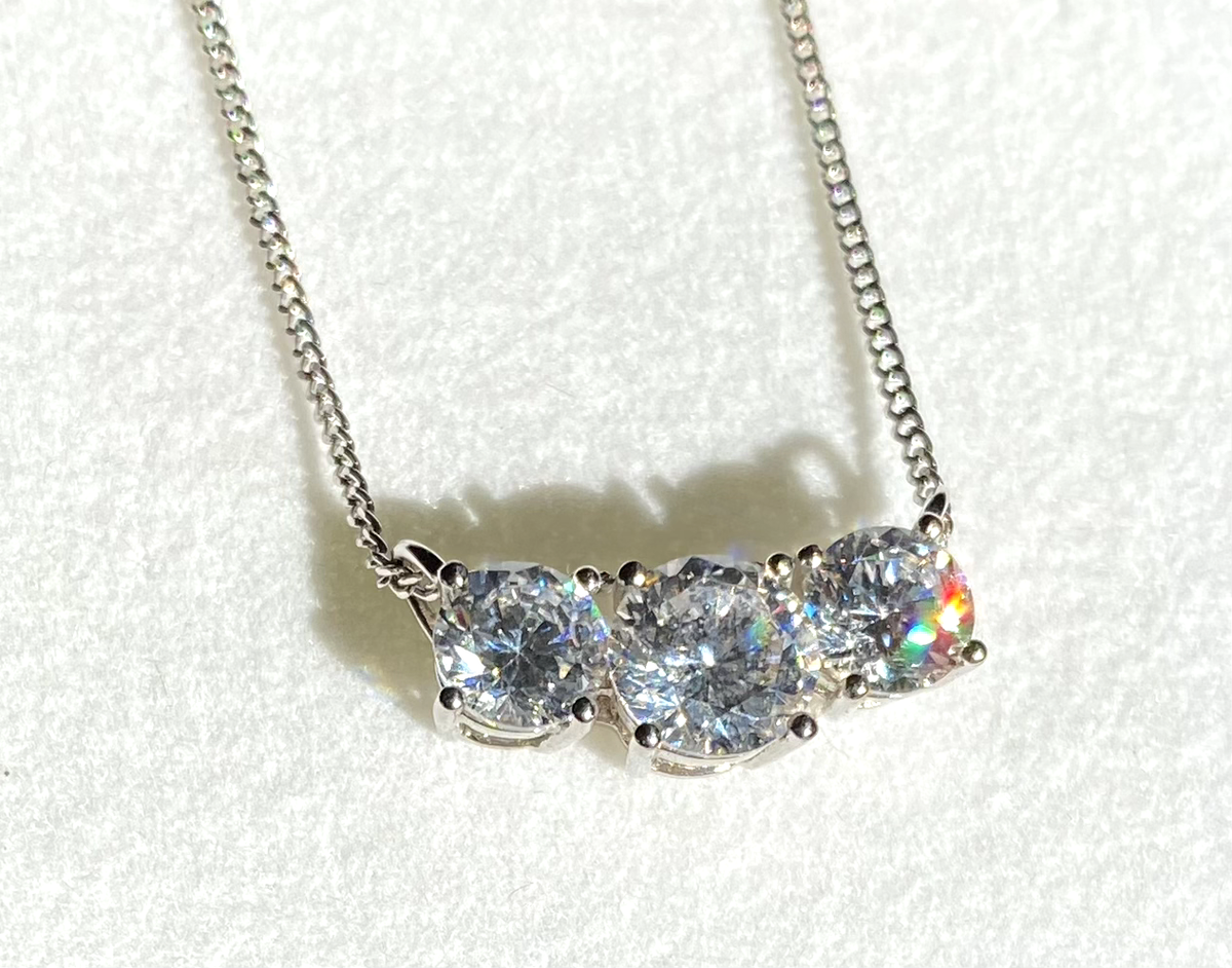 Diamonite Trilogy Cubic Zirconia Platinum Plated Necklace Sterling