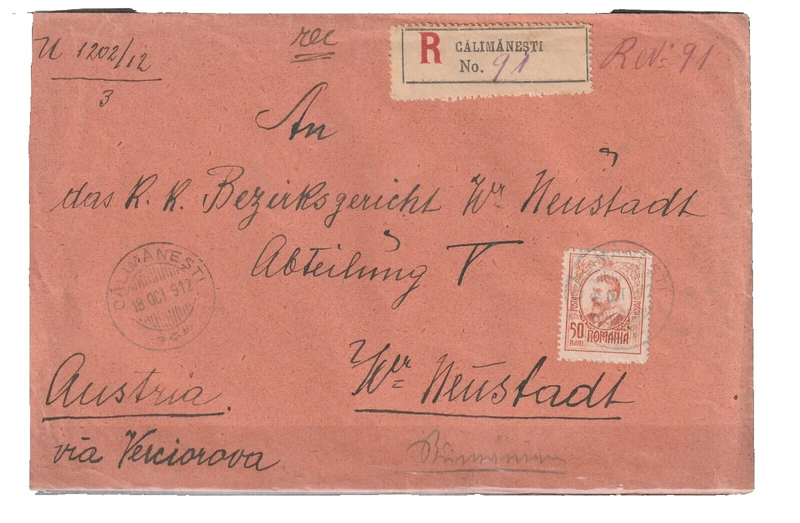 Cubierta usada Estampillas Rumanas