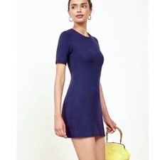 Reformation Gigi Ribbed Knit Mini Dress Navy Blue Short Sleeve Coastal Size XS
