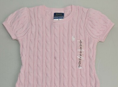 NEW Polo Ralph Lauren Girls Cable Knit Cotton Sweater Dress Logo Pale Pink  S 7 | eBay