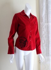 Harley Davison Taille S Fin Rouge Coton Souple Brodé Chemise Bouton Haut