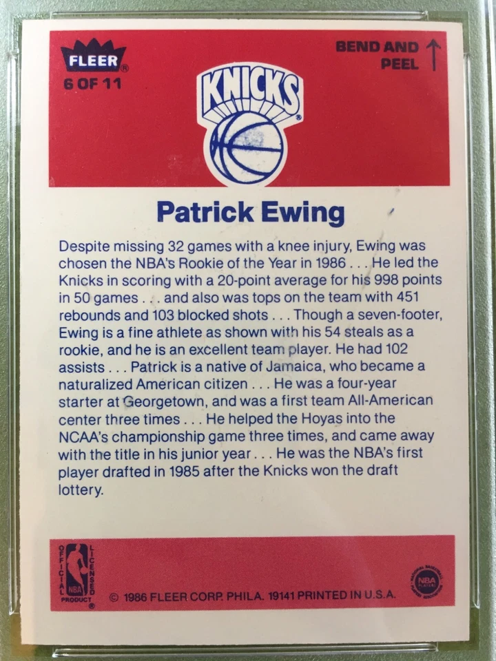 Patrick Ewing ROOKIE CARD JERSEY #33 Knicks RC  1986 Fleer PATRICK EWING STICKER - Image 4 of 4