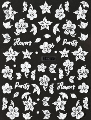 5D Embossed White Tulip Camellia Flower Leaf Nail Stickers Manicure  Slider NS53