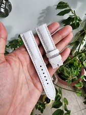 White 20/18 mm 100  Genuine Exotic Leather Skin Watch Strap Band- Handmade