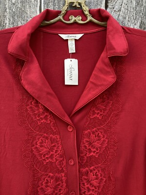 soma様 NWT Soma Red Top Long Sleeve Button Down Breathtaking Notch Collar