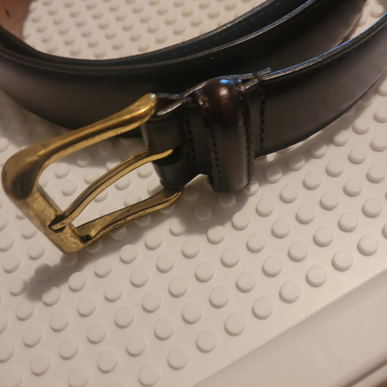 Cintura Coach nera in pelle bovina brunita fibbia in ottone massiccio misura 34