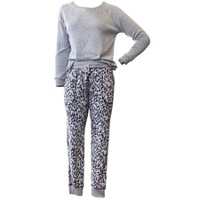 Live Love Lounge by Karen Neuberger 2-Piece Set Solid/Leopard Sz S Gray 49P