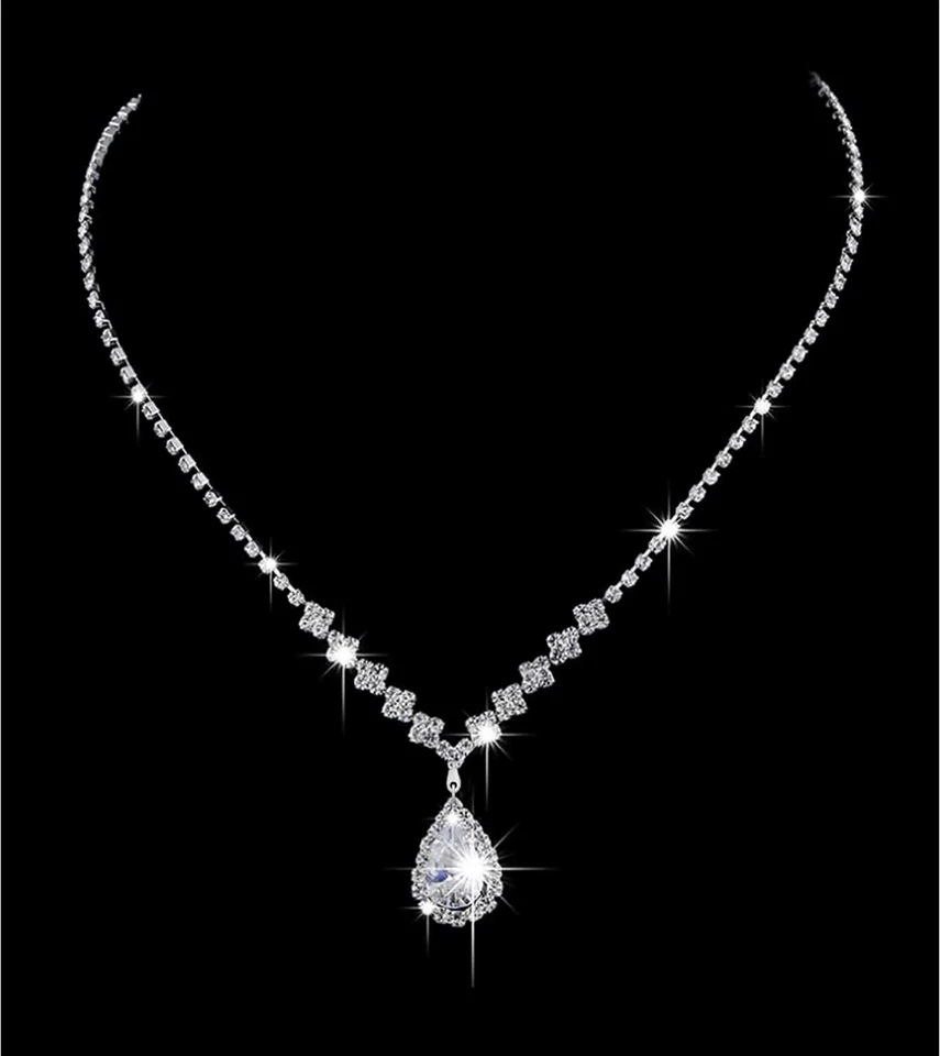 Collar de diamantes de imitación para mujer pendientes colgantes cadena nuevo regalo joyería de moda Foto 3 de 4