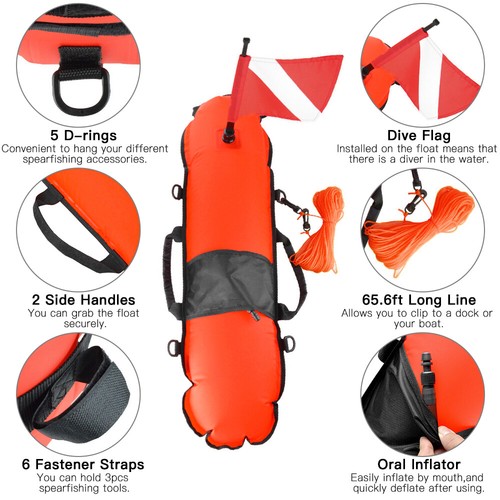 KEEP DIVING Inflatable Float Safety Dive Float W/ Dive Flag For Snorkeling D1A3 - Picture 8 of 11
