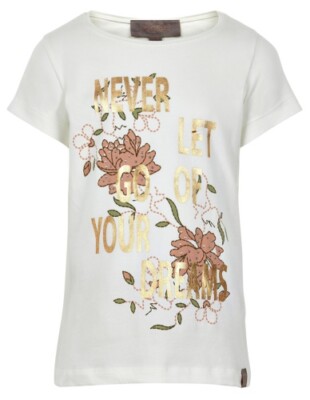 Wunderschönes T-Shirt in Cremé mit goldenen Lettern und Flower Print von CREAMIE