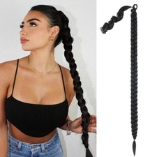 32" Ponytail Extension Long Straight DIY Braided with Hair Tie 32"-1PCS, Black 