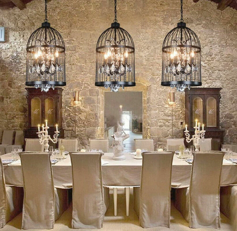 Lámpara colgante de cristal de hierro forjado rústica vintage para jaula de pájaros lámpara para el hogar Foto 2 de 4