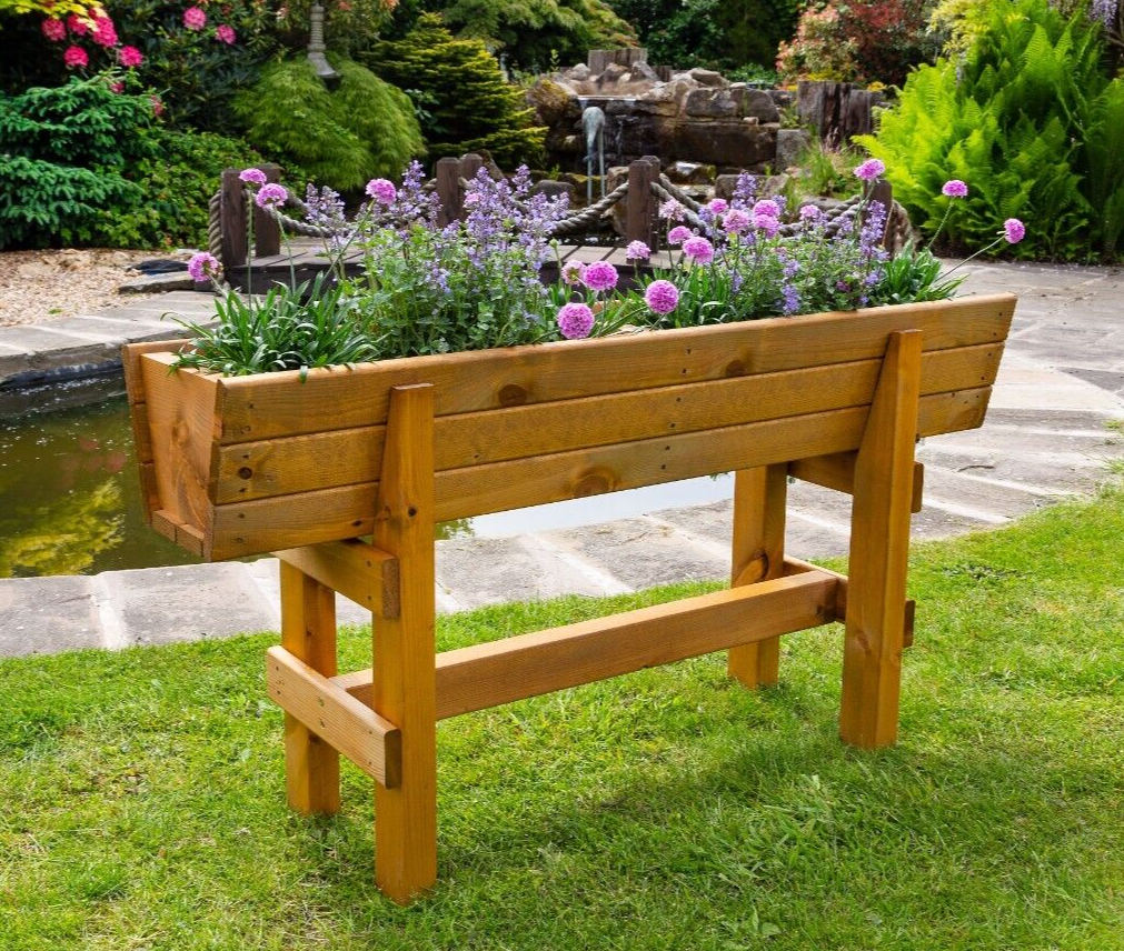 Tom Chambers Raised Planter WoodenTrough Pot Large Bulb & Bloom