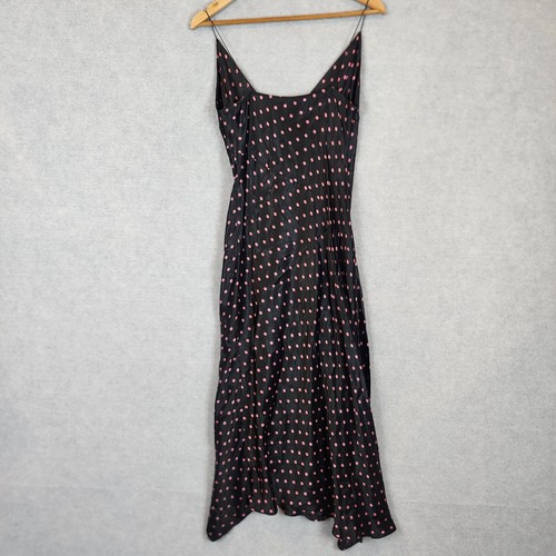 Bec and bridge Dress Womens 8 Kylie Midi Black Pink Polka Dot Slit Silky Slip - Picture 3 of 13