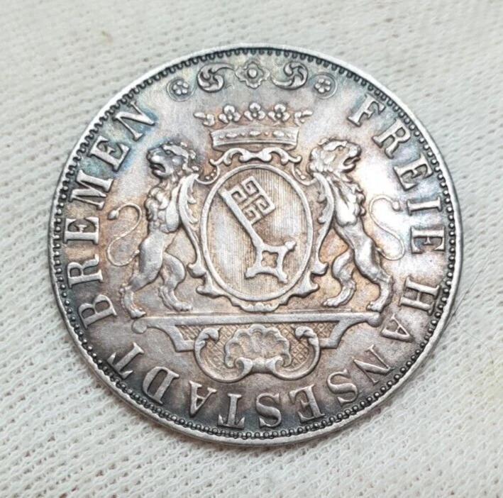 Bremen 1846 36 Grote 1/2 Thaler Taler Silver Coin Germany Rare Colorful - Image 3 of 4