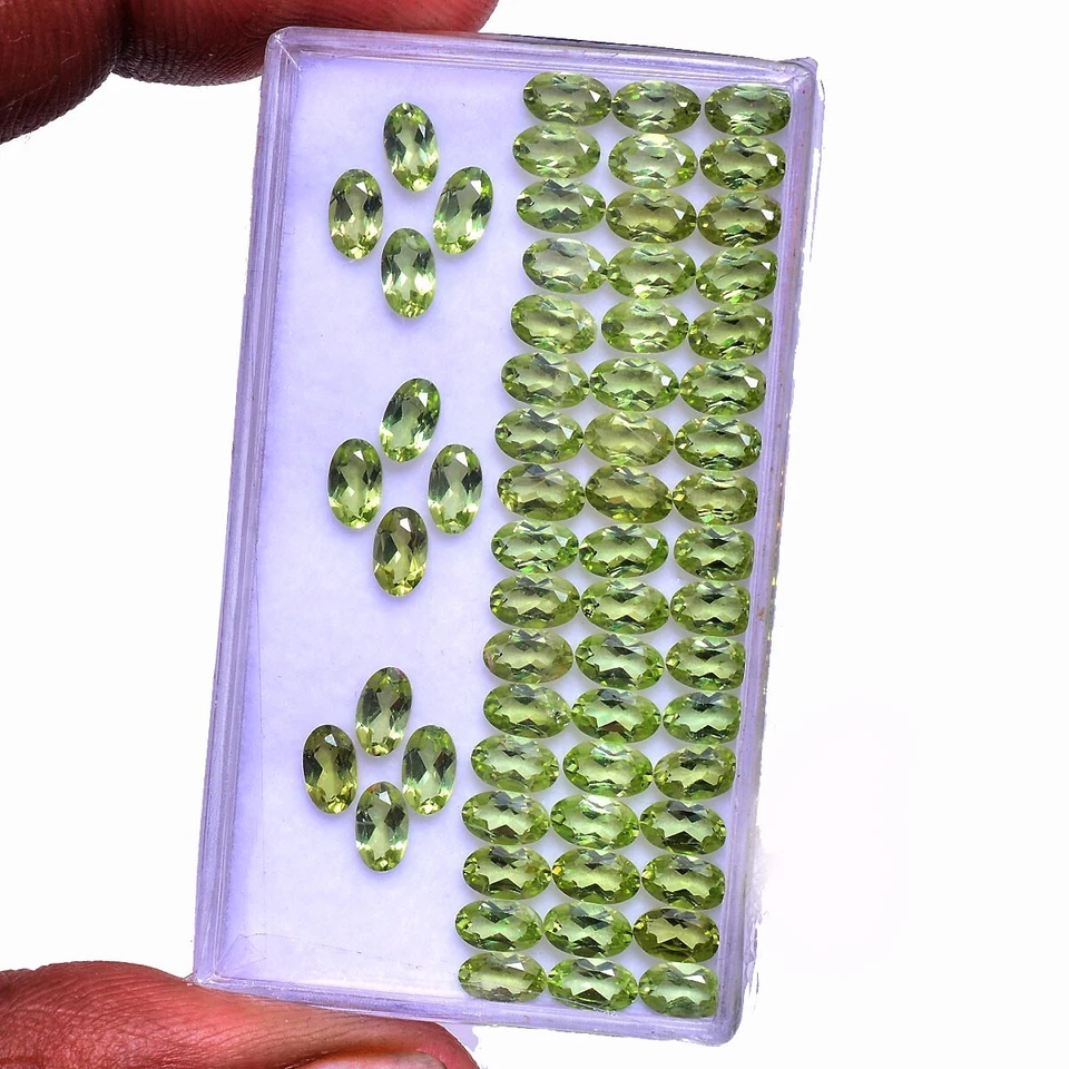 54 Stück VVS Natürlich Peridot 5mm 3mm Oval Facettiert Schliff Unbehandelt Lose - Bild 3 von 4