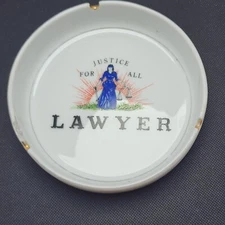 Vintage Justice For All Lawyer Lady Justice Ceramic Gold Trimmed Ashtray