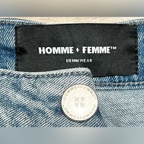 Homme + Femme Men's Hand Painted Logo Distressed Denim Jean Shorts blue size 40 - Picture 3 of 11