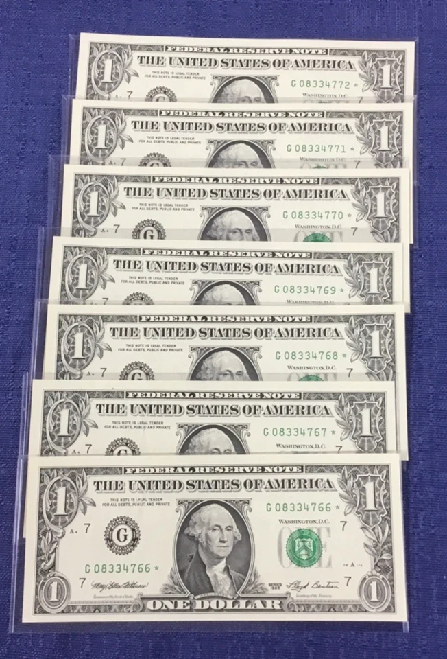 1993 $1 CONSECUTIVE CHICAGO STAR NOTES G08334766⭐ - G08334772⭐ 7 STAR NOTES - Image 2 of 4