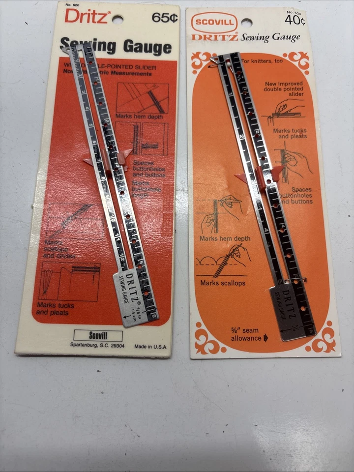 2-Vintage Scovill Dritz Metal Sewing & Knitting Gauge 6" Measuring Tool - Image 4 of 4