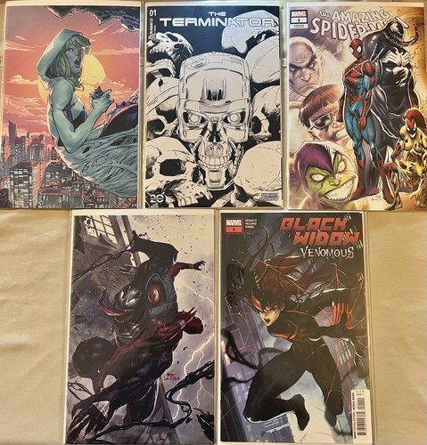 Terminator 1 B&W, Amazing Spider-Man 1, X-Men Red 3, Gwenverse 4,Black Widow Lot