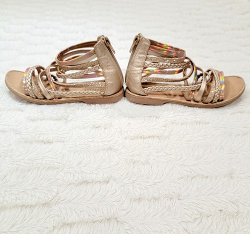 Seychelles Girls 12 Zip Heel Rose Gold Holographic Braided Gladiator Sandals - Picture 5 of 10