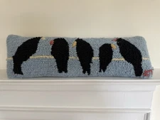 Chandler 4 Corners Laura Megroz Lumbar Wool Pillow BLACKBIRDS on Blue 8" x 24"