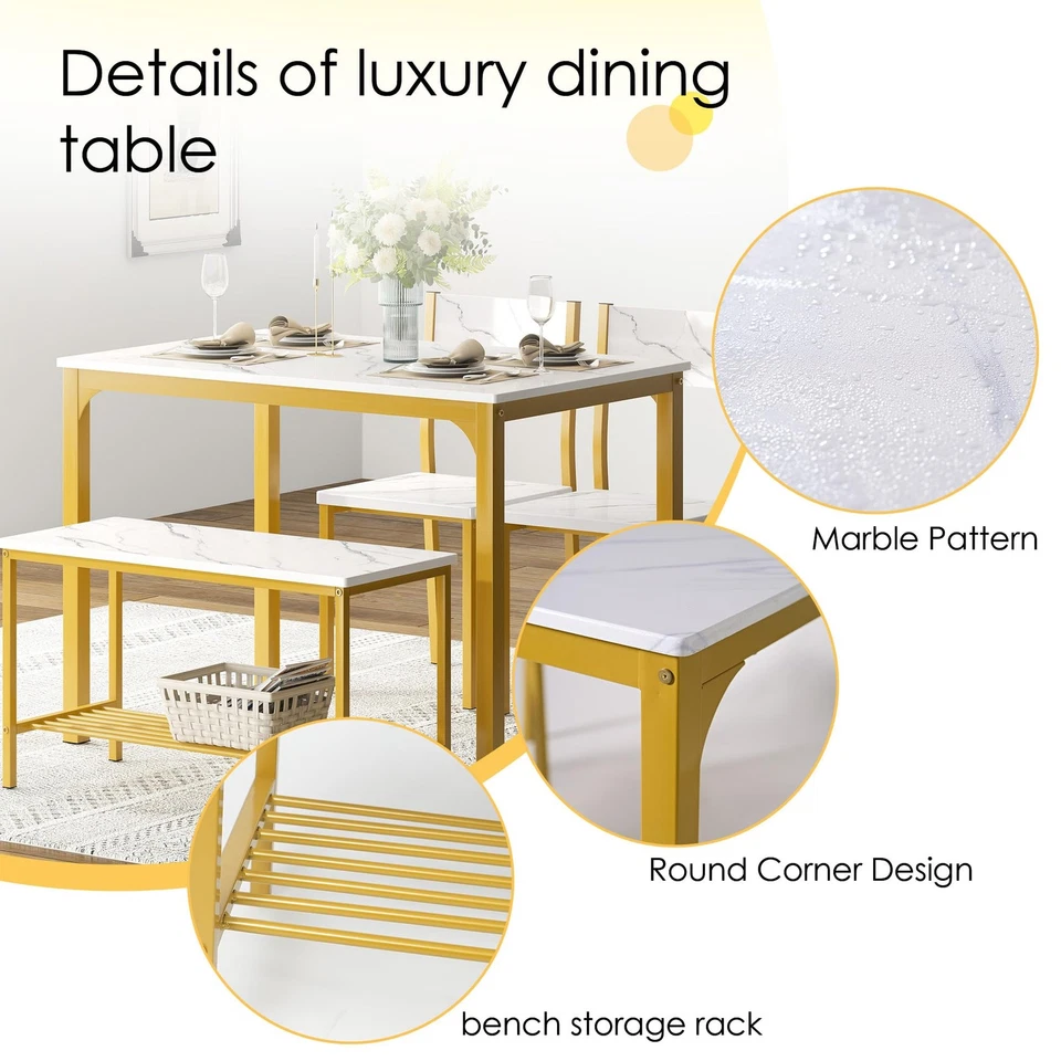 soges Juego de Mesa de Comedor para 4 Personas, Juego de Mesa de Cocina de 43.3 Pulgadas para 4,2 Sillas con Foto 4 de 4