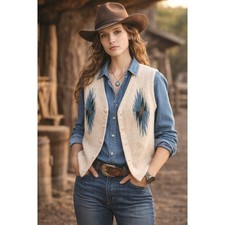 Vintage Ortega's Chimayo Wool Vest Handwoven Southwestern Rodeo Cowgirl Heritage