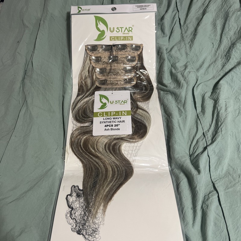 4 Piece Synthetic Clip in Hair Extensions. 20” Long Wavy Ash Blonde 
